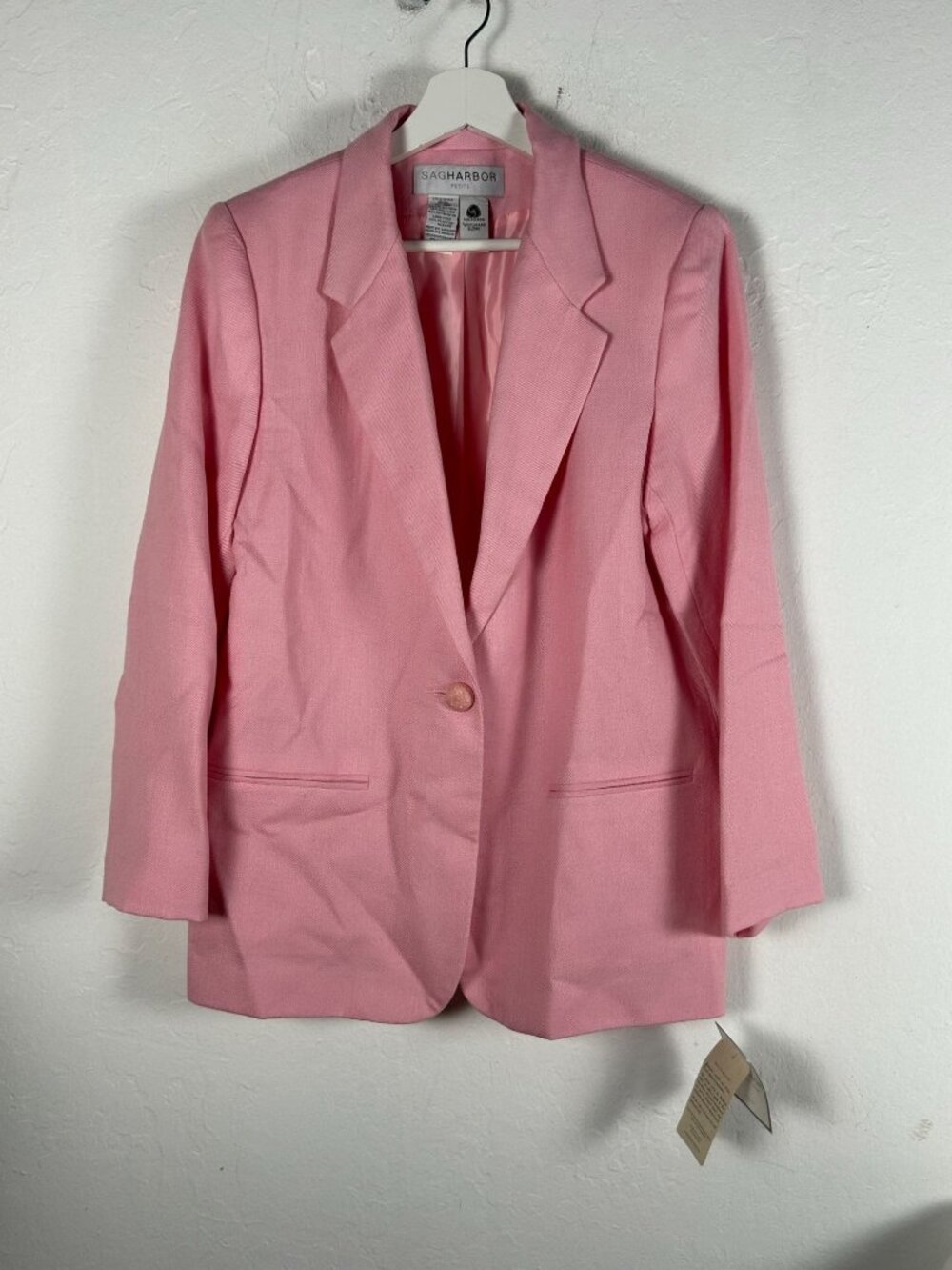 Sag Harbor Petite Women Pink Wool Blend Single Button Blazer Jacket Size 10P New